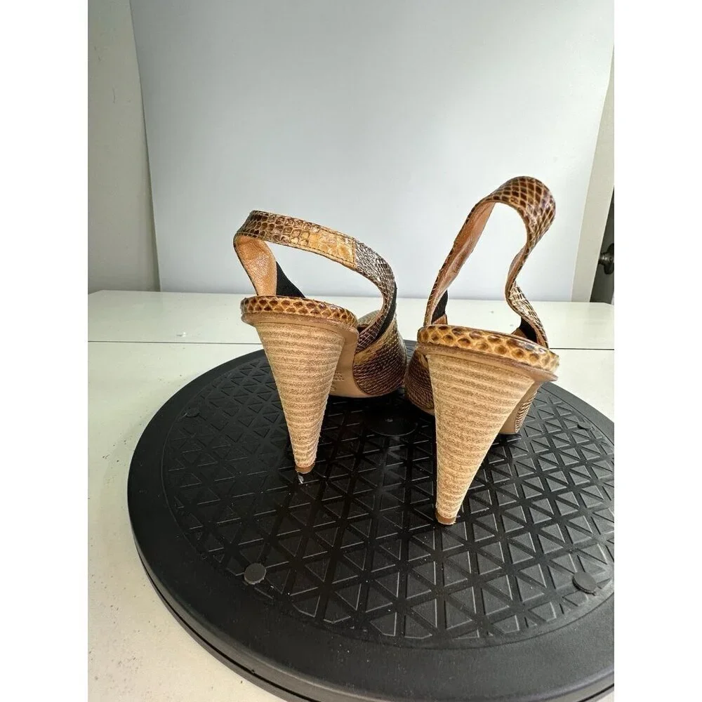 Latitude Femme Leather Snake Embossed Brown Heel Shoes Size 36 / 6